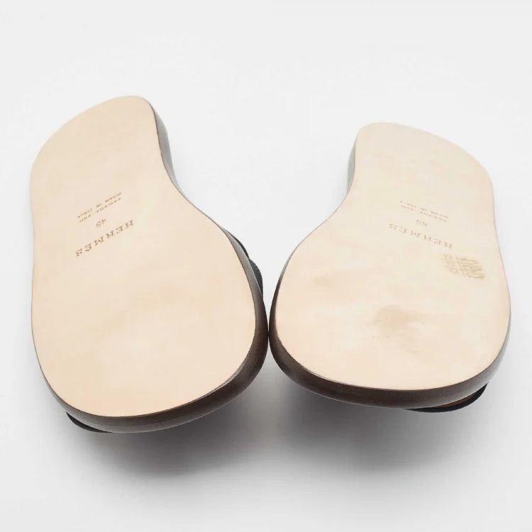 Hermès Navy Blue Leather Izmir Flat Slides Size 45