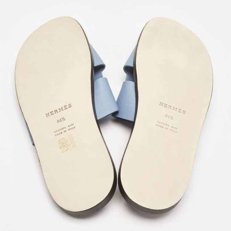 Hermes Blue Leather Izmir Flat Sandals Size 44.5