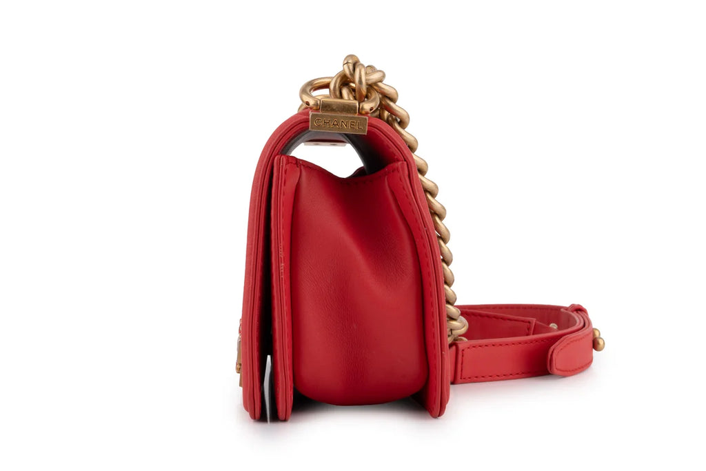 Chanel Quilted Chain Around Small Boy Lamskin Watermelon Red GHW