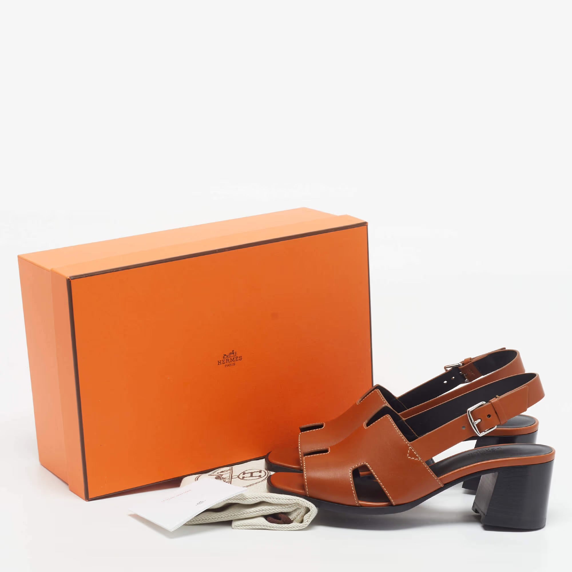 Hermès Elbe Size 39 Brown Leather Slingback Sandals
