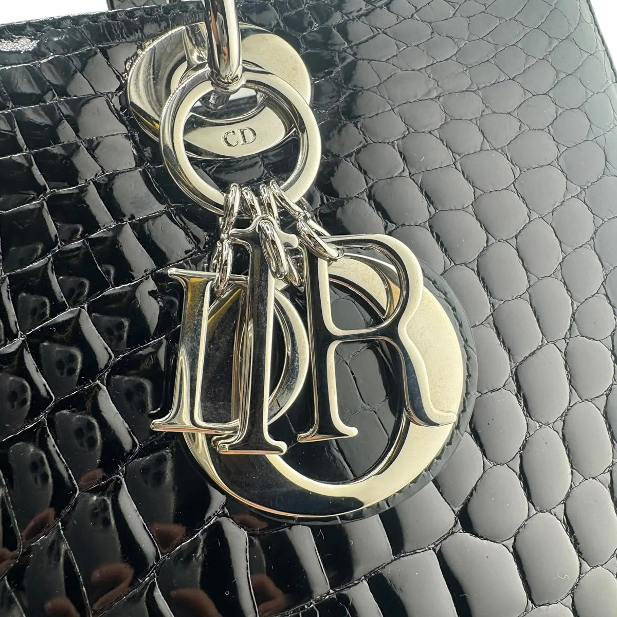 Christian Dior Black Shiny Niloticus Crocodile Large Lady Dior Bag