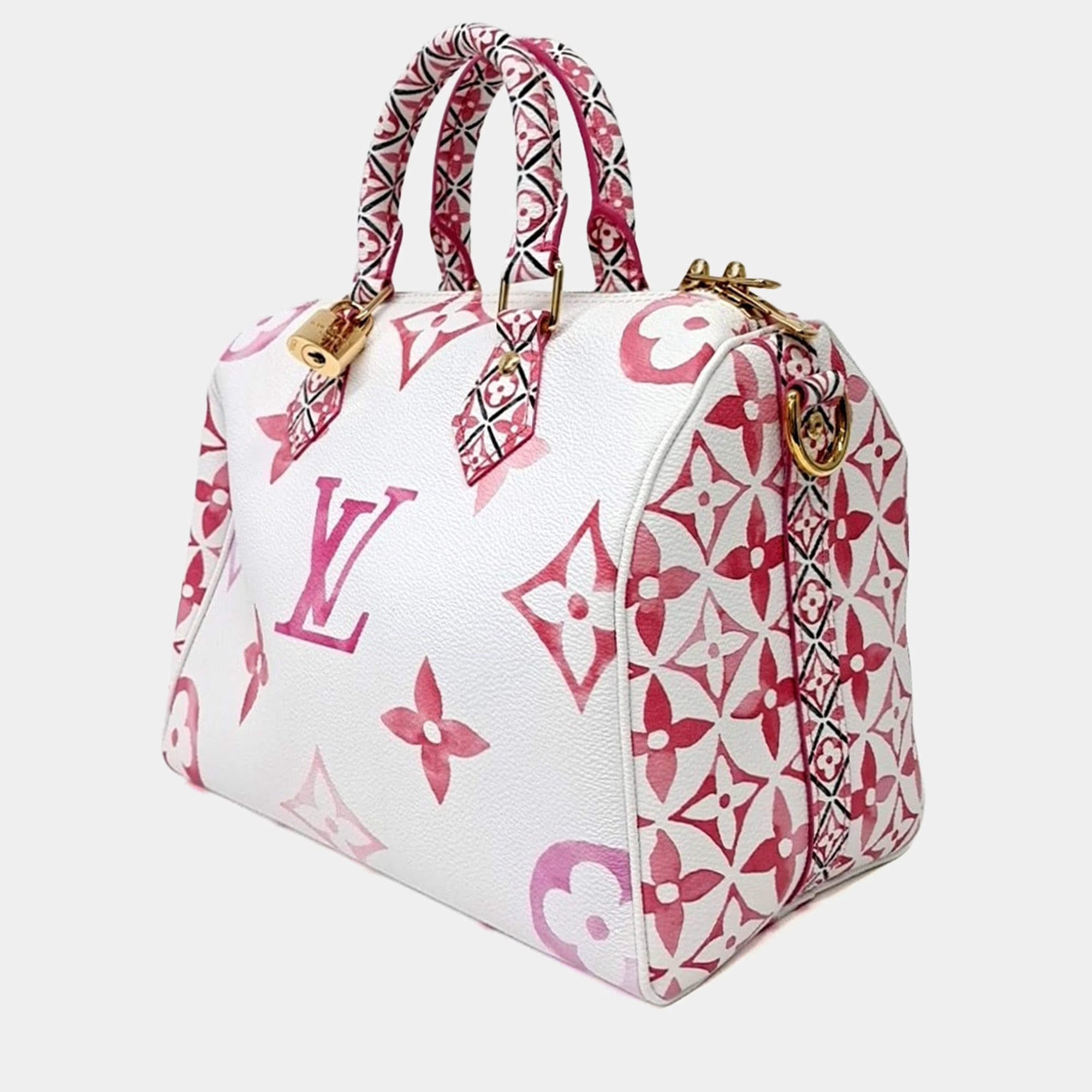 Louis Vuitton Pink White Leather Bandoulière Speedy 25