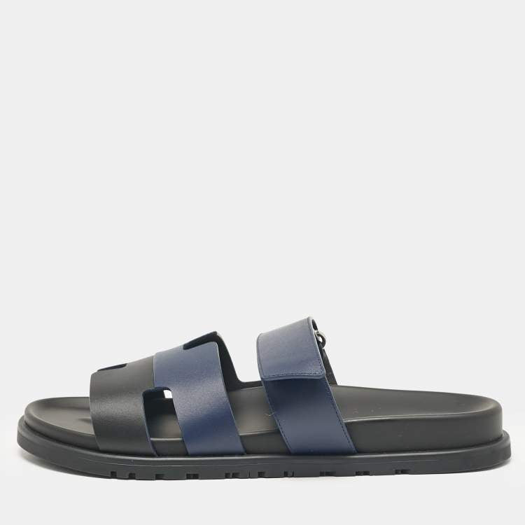Hermès Navy Blue/Black Leather Chypre Sandals Size 41