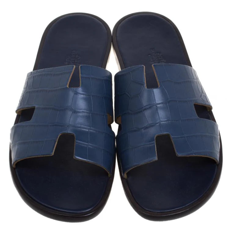 Hermes Indigo Blue Alligator Izmir Sandals Size 44