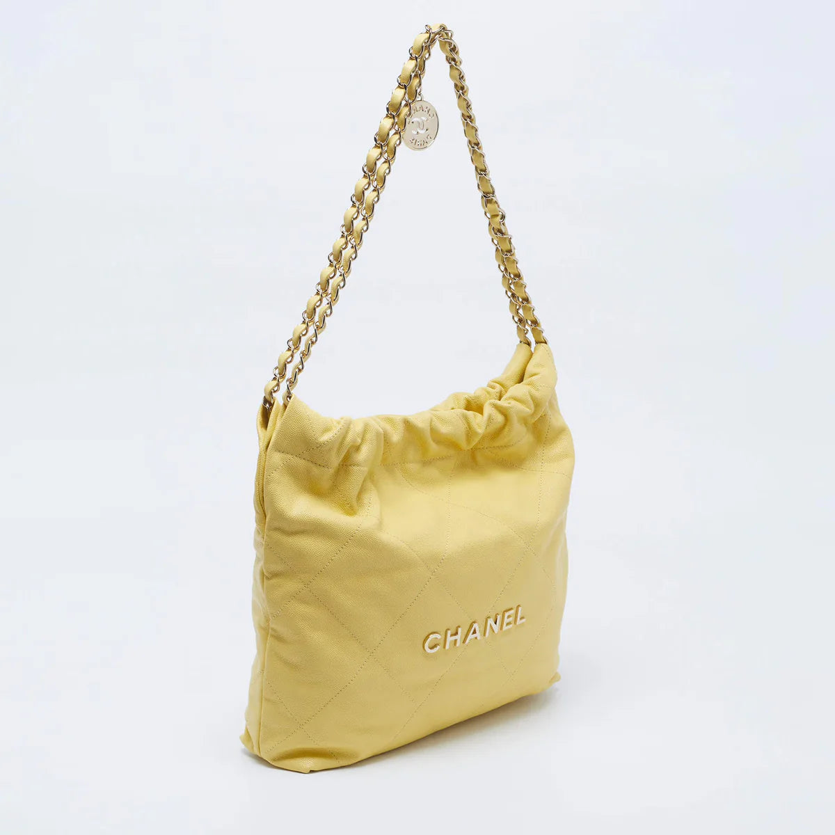 Chanel 22 Medium Yellow Quilted Caviar Leather Bag