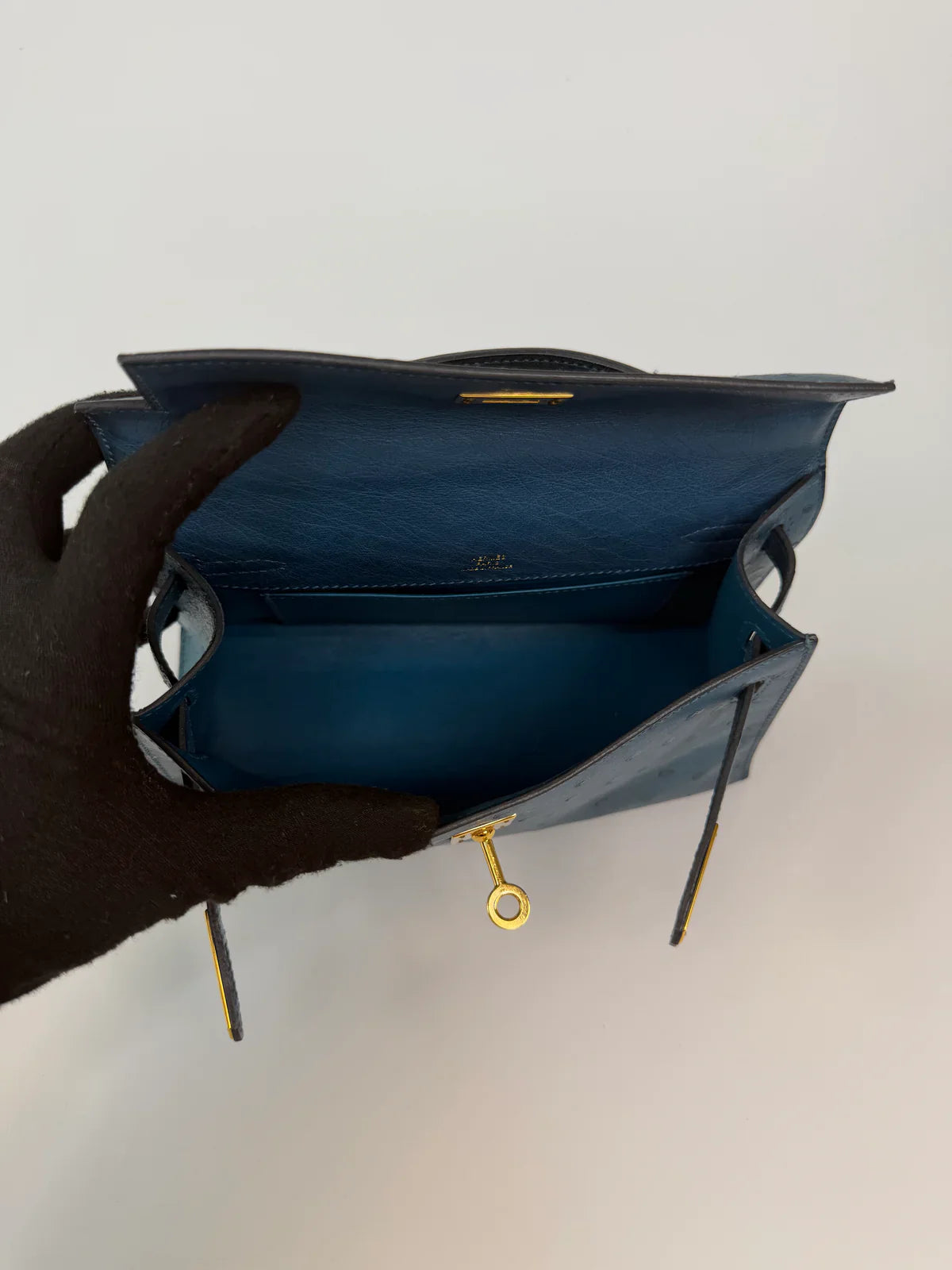 HERMÉS KELLY POCHETTE IN COLVERT OSTRICH WITH GOLD HARDWARE
