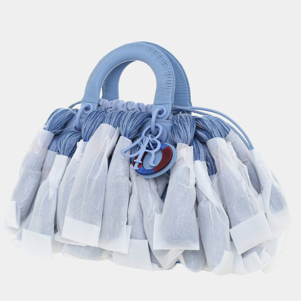 Dior Lady Dior Small Blue Tassel Lambskin Leather Top Handle Bag
