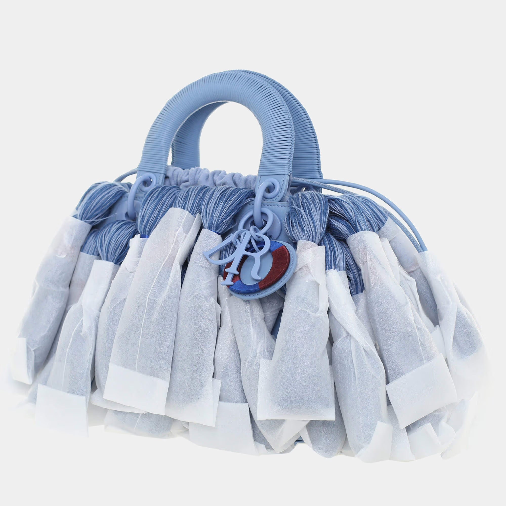 Dior Lady Dior Small Blue Tassel Lambskin Leather Top Handle Bag