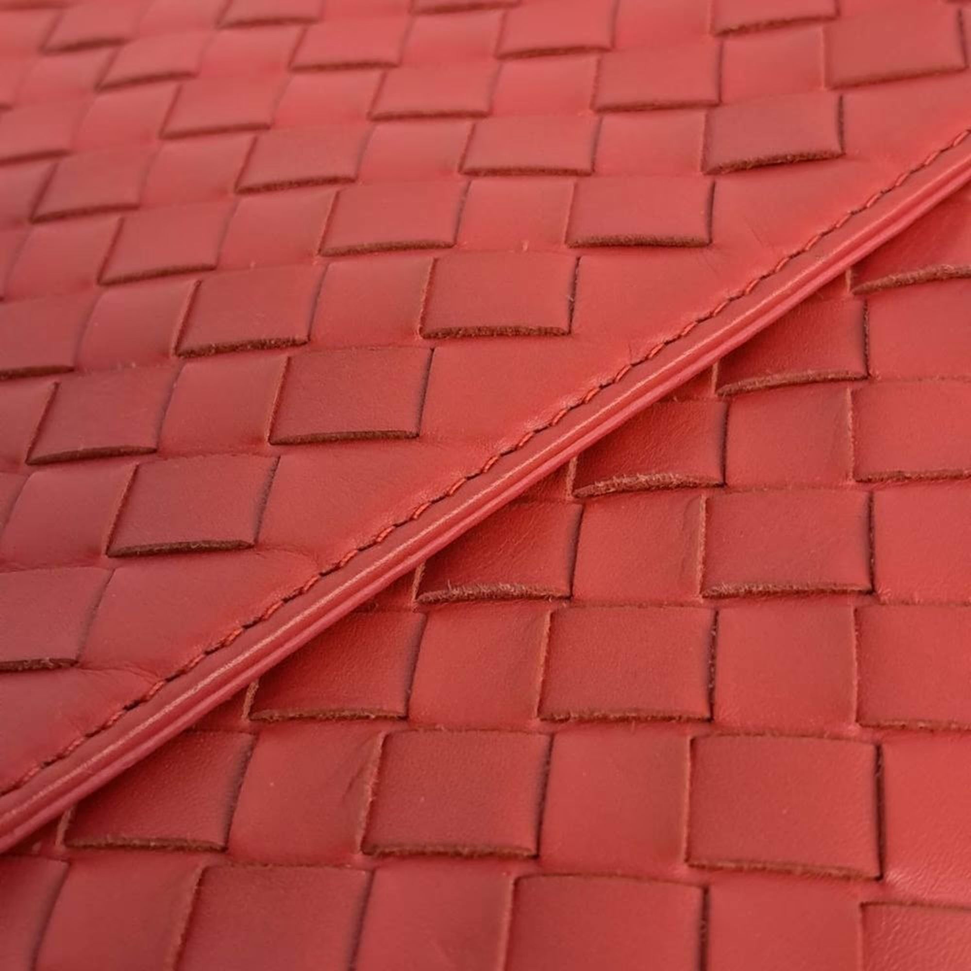 Bottega Veneta Red Leather Mesh Clutch