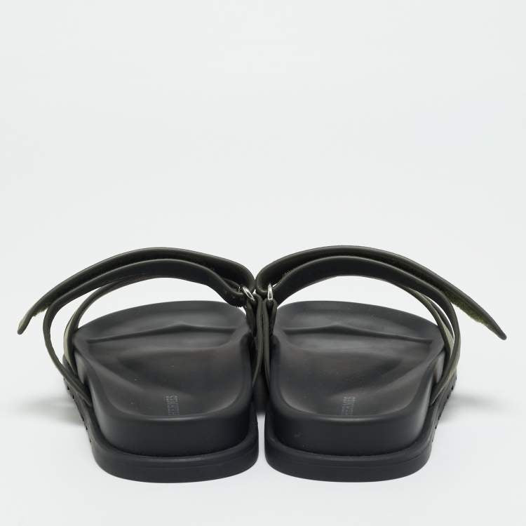 Hermes Chypre Size 42 Dark Olive Green Slide Sandals