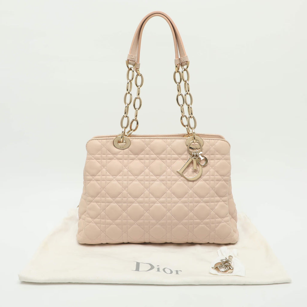 Dior Soft Beige Cannage Quilted Leather Tote