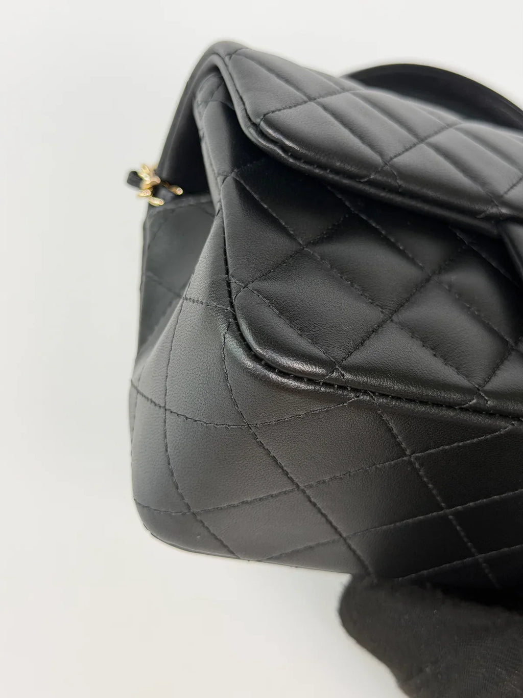 CHANEL MINI RECTANGLE TOP HANDLE IN BLACK LAMBSKIN LEATHER WITH PALE GOLD HARDWARE