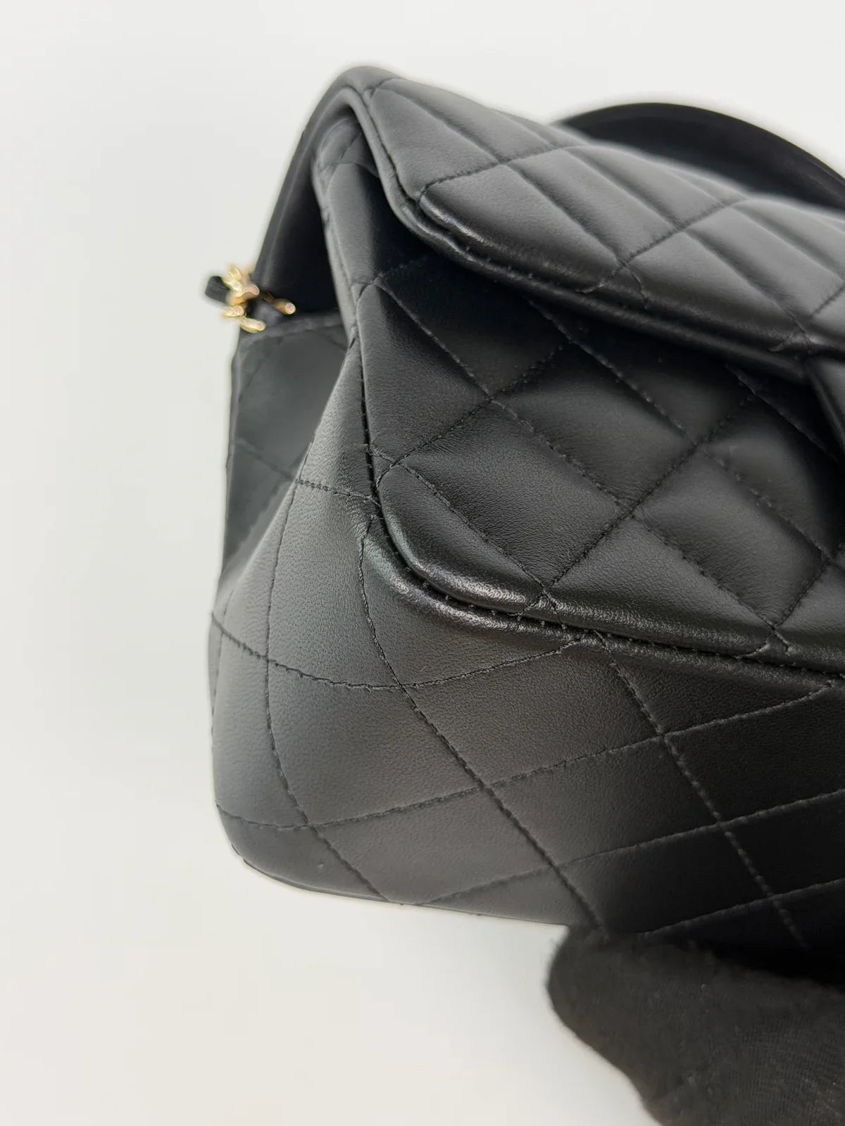 CHANEL MINI RECTANGLE TOP HANDLE IN BLACK LAMBSKIN LEATHER WITH PALE GOLD HARDWARE