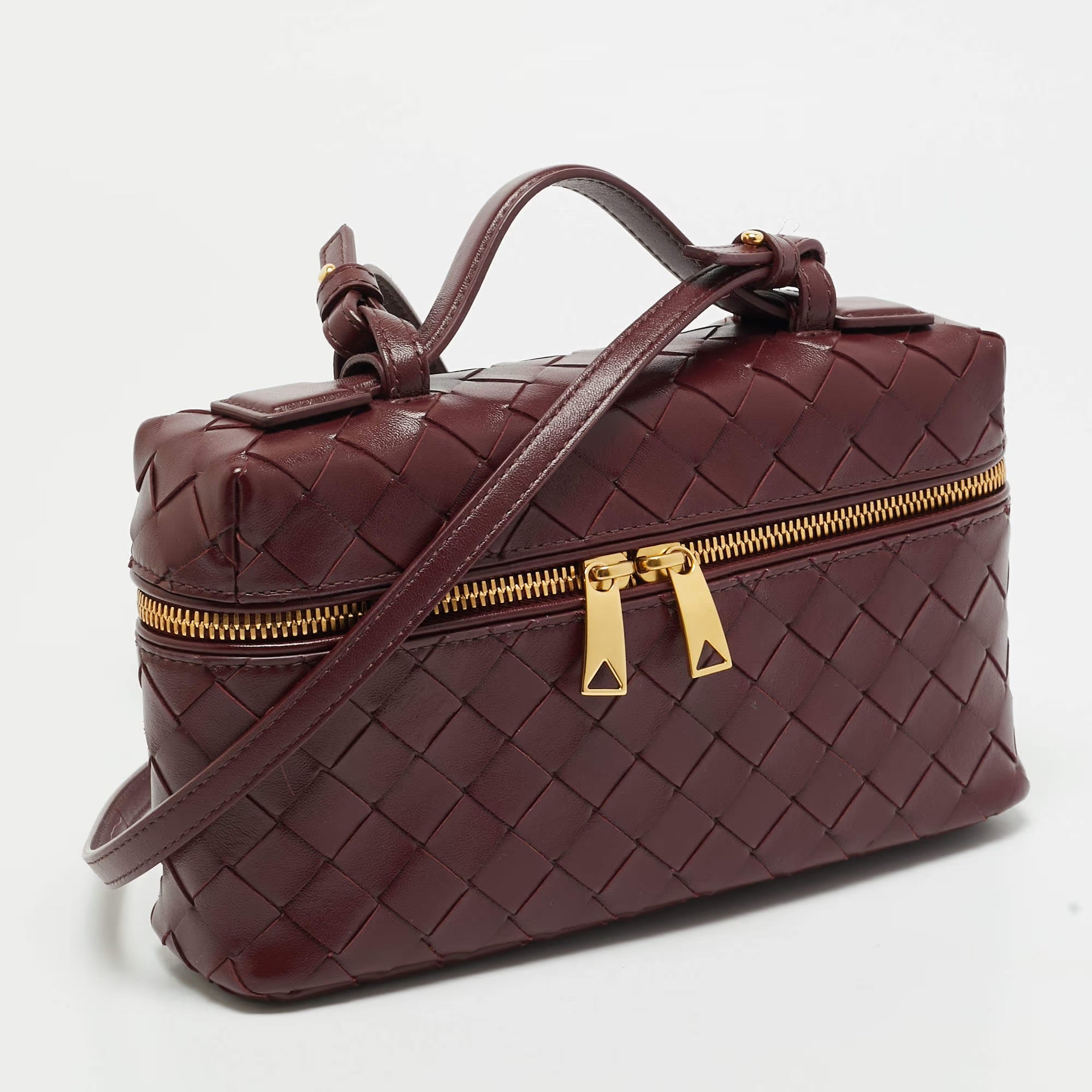 Bottega Veneta Bang Bang Dark Red Intrecciato Leather Vanity Case