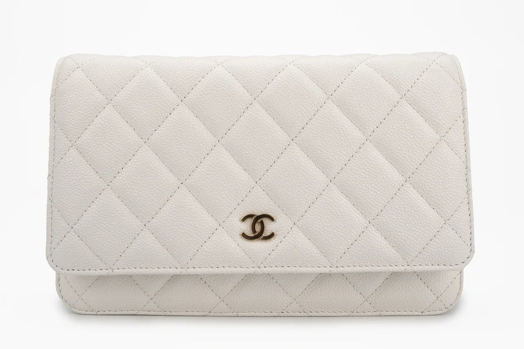 Chanel Classic Quilted Wallet On Chain Caviar White Champagne GHW