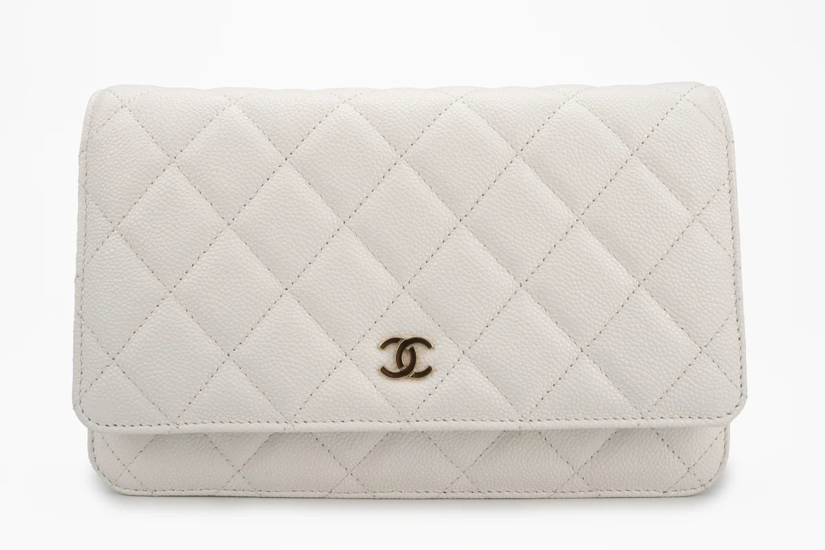 Chanel Classic Quilted Wallet On Chain Caviar White Champagne GHW