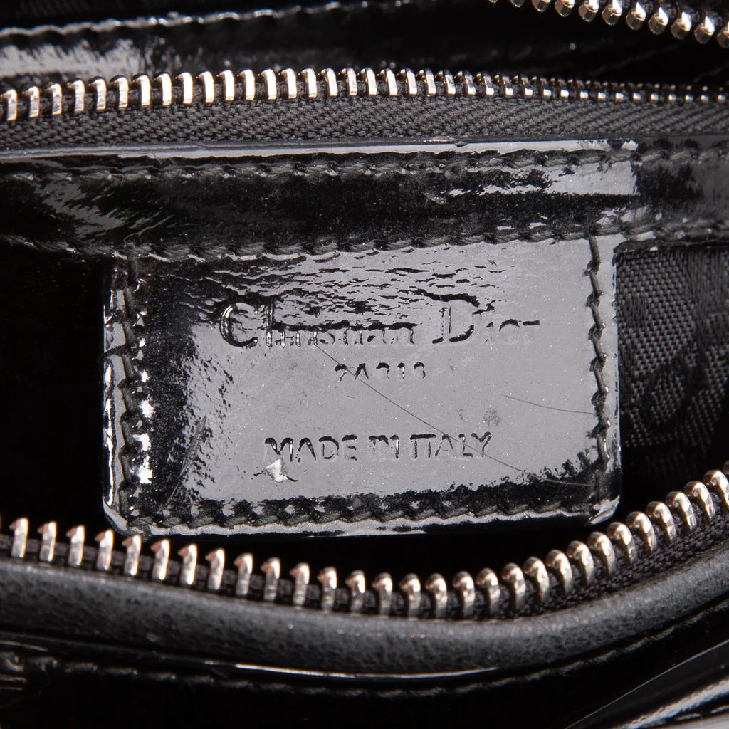 Christian Dior Black Cannage Patent Leather Medium Lady Dior Bag