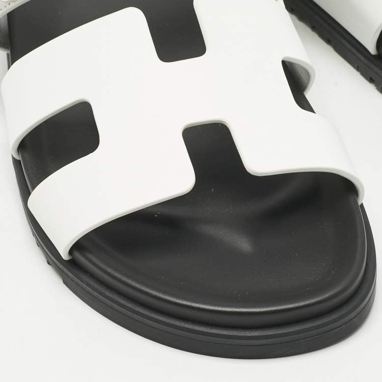Hermes White Leather Chypre Slide Sandals Size 41