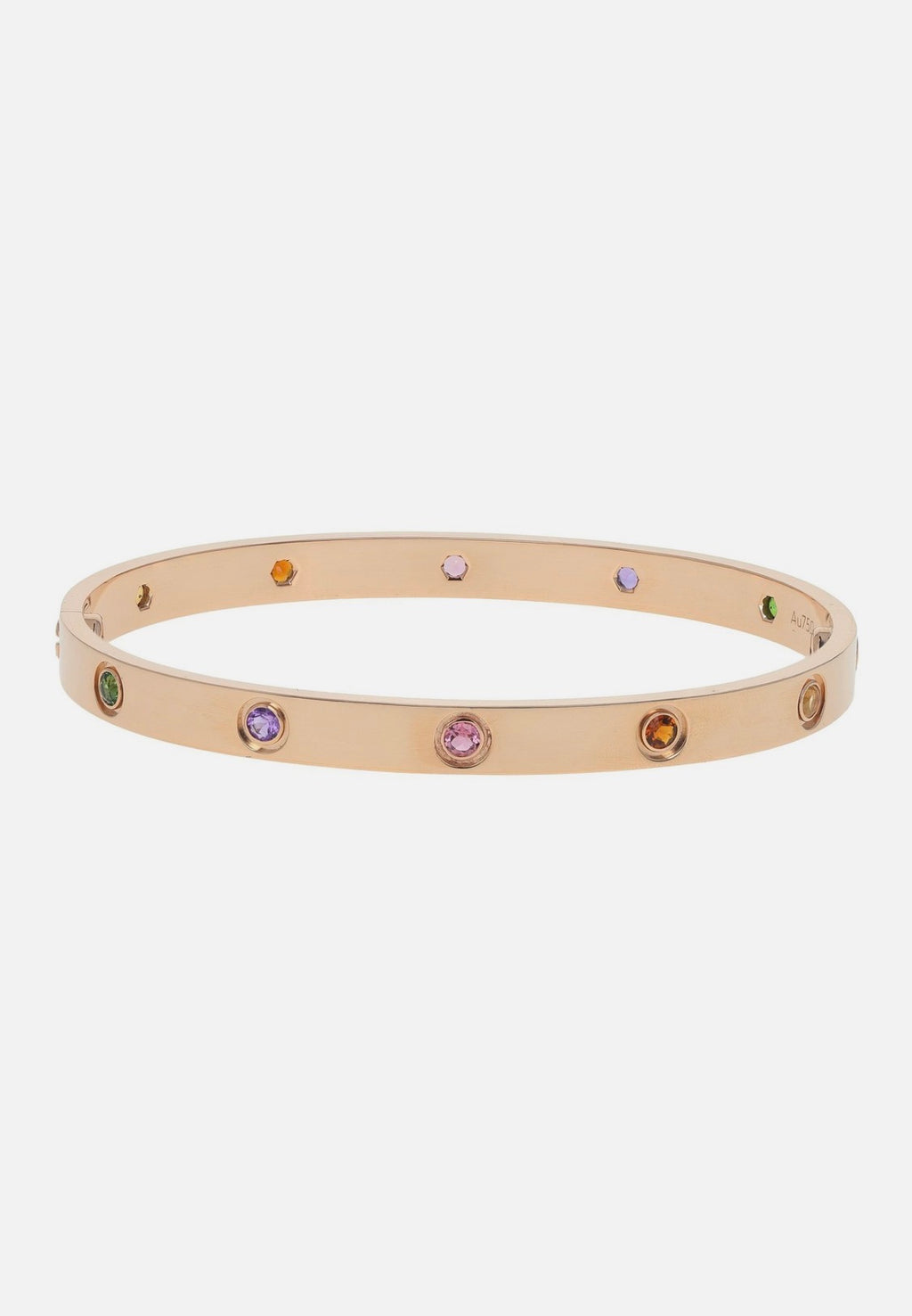 Cartier Love 18k Rose Gold Multi Gem Set Bangle Bracelet Size 19