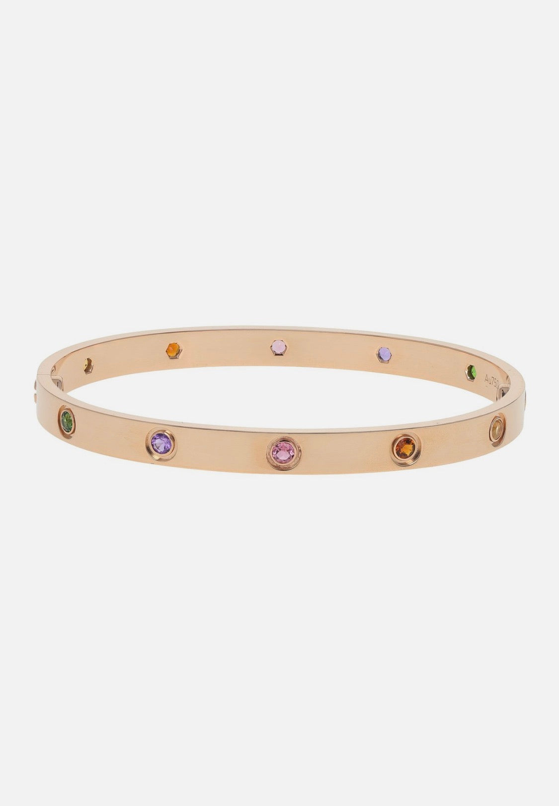 Cartier Love 18k Rose Gold Multi Gem Set Bangle Bracelet Size 19