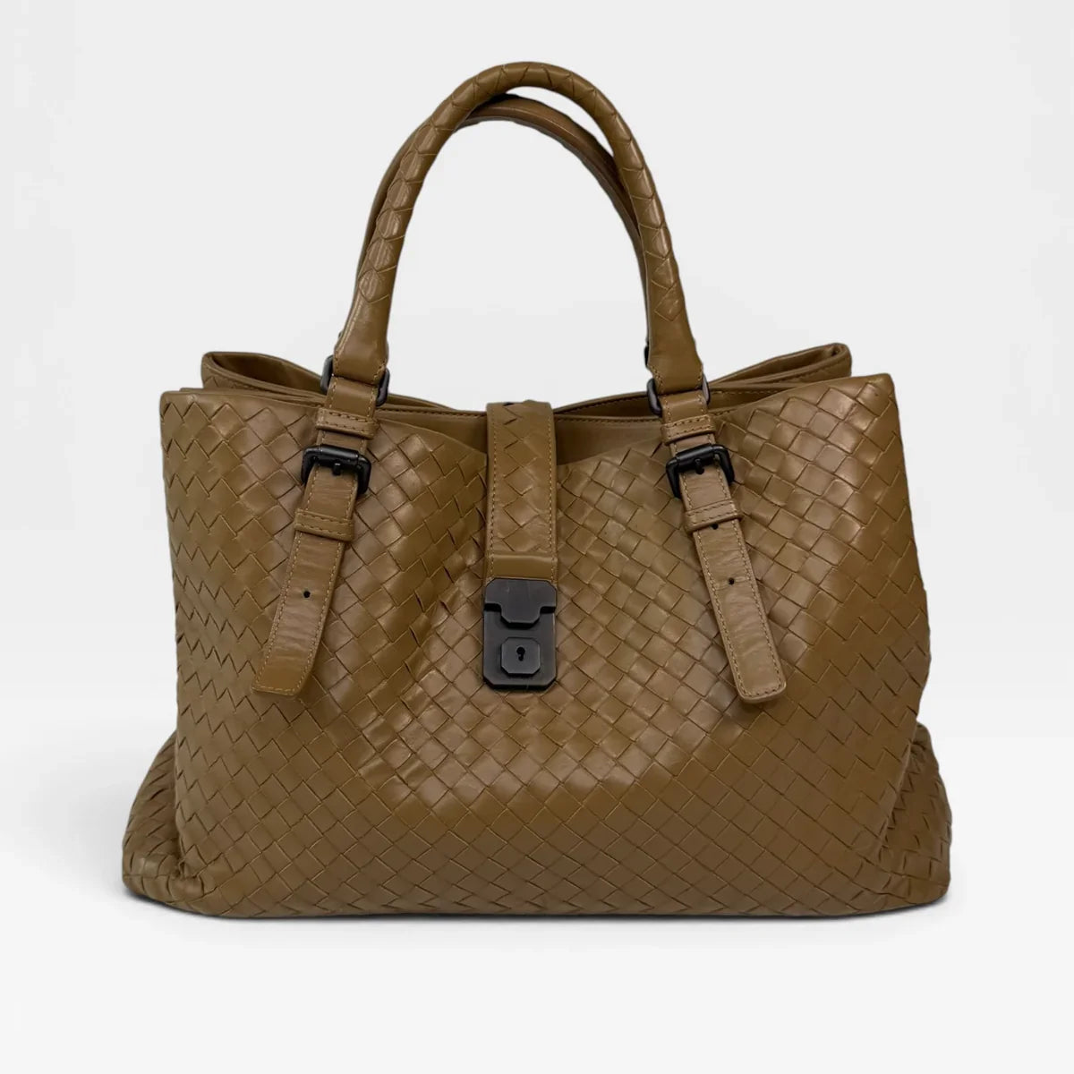 BOTTEGA VENETA MEDIUM ROMA TOTE BEIGE LEATHER GUNMETAL HARDWARE
