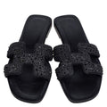 Hermes Black Crystal Embellished Suede Oran Sandals Size 37