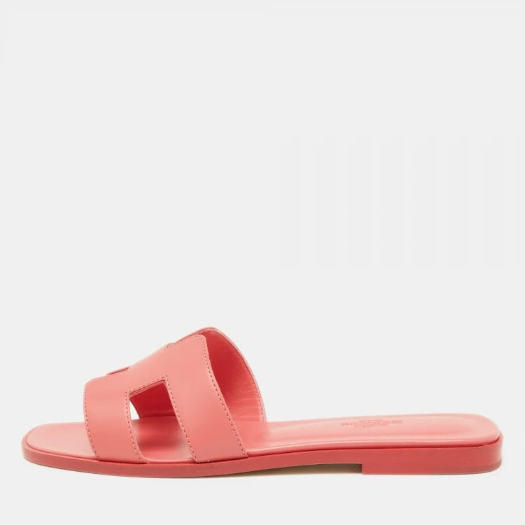 Hermes Pink Leather Oran Flat Sandals Size 38