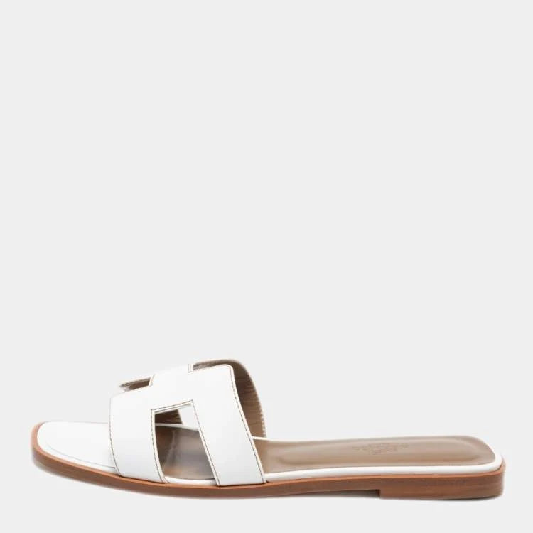 Hermes White Leather Oran Flats Sandals Size 39